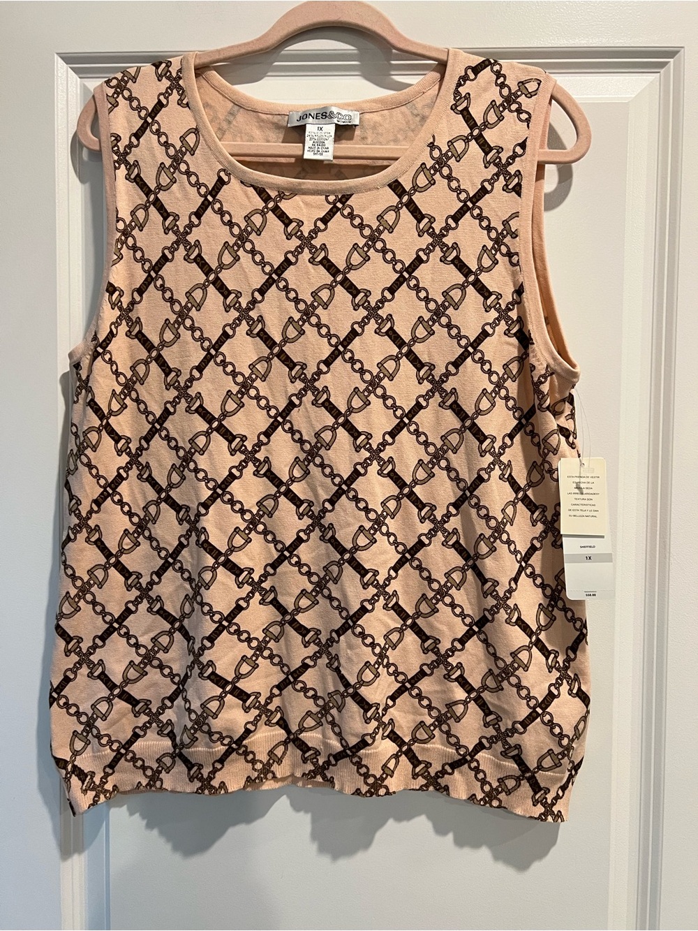 Jones &Co  Blush Pink Chain-Link Print Sleeveless Tank